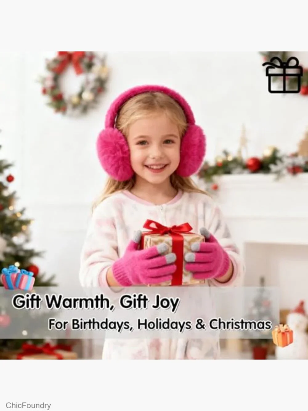 Winter Earmuffs Gloves Set for Kids 7-12T - Faux Fur Ear Warmers with